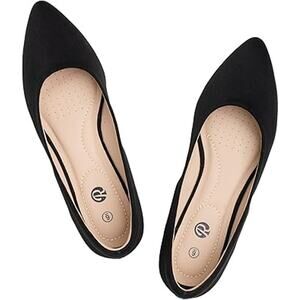 Rekayla Womens Size 5 Black Faux Suede Slide On Pointy Toe Ballet Flats Shoes
